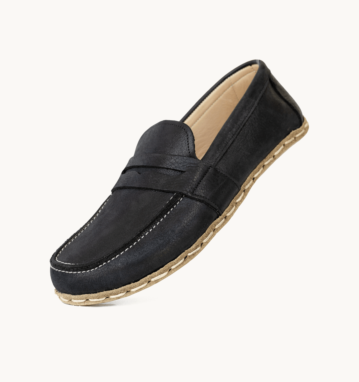 Raven Black men's penny loafer — wide toe box, zero-drop barefoot last