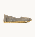 Ashen women's barefoot leather ballet flat, side view — hand-stitched, zero drop