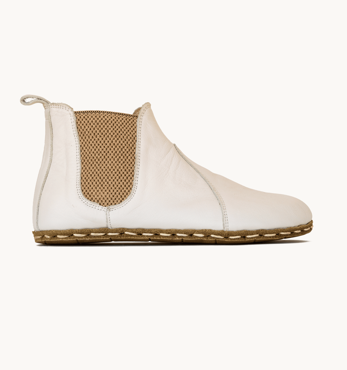 Cloud women's barefoot leather chelsea boot, side view — hand-stitched, zero drop