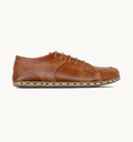 Umber men's barefoot leather sneaker, side view — hand-stitched, zero drop