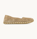 Beige Dawn women's barefoot leather ballet flat, side view — hand-stitched, zero drop