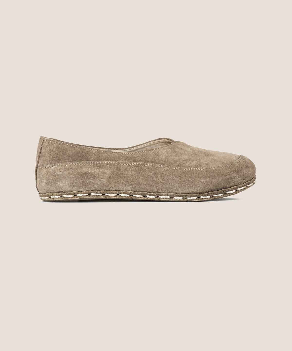 Beige Dawn barefoot flat for women — buffalo leather sole with copper grounding rivet