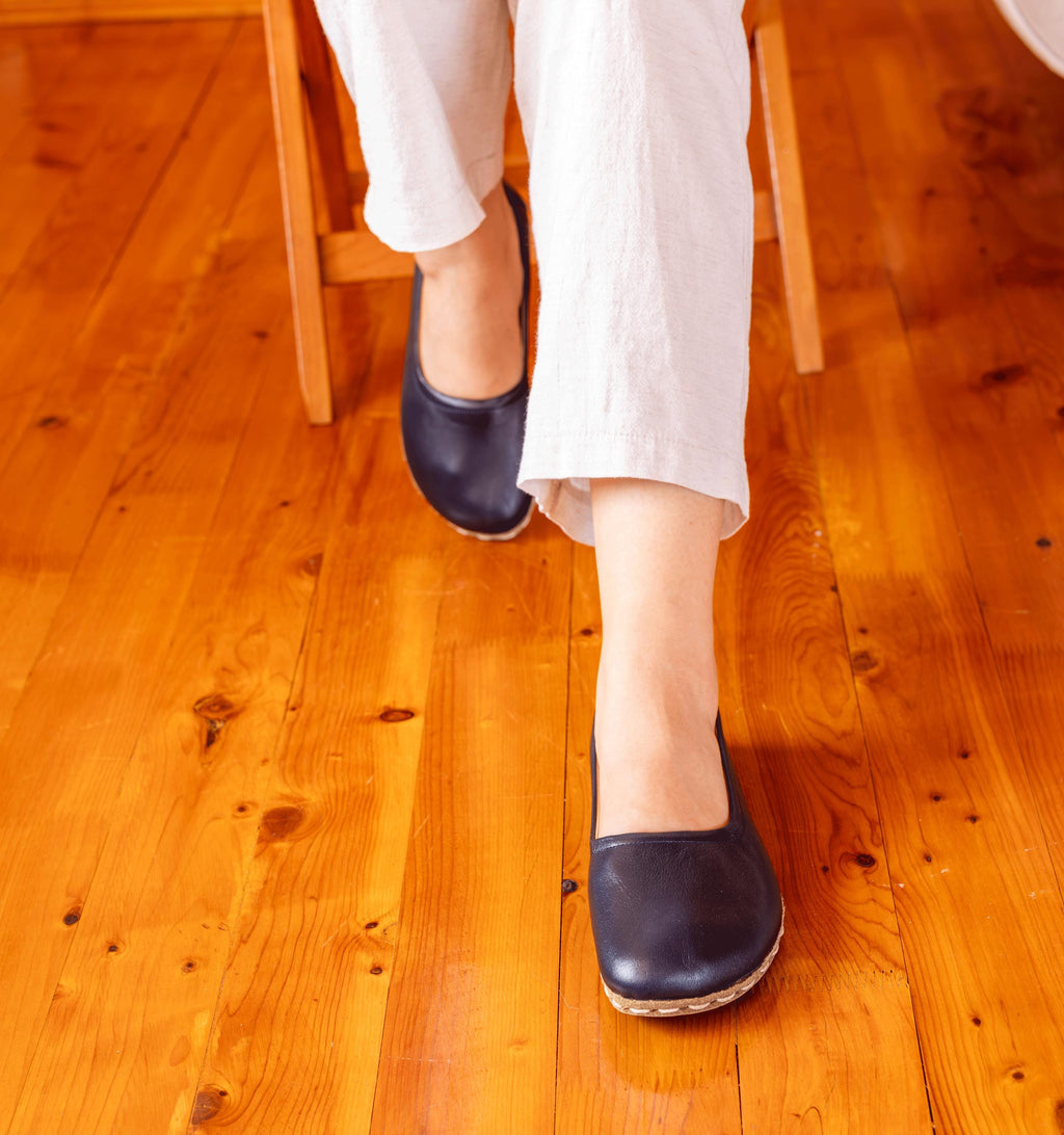 Indigo barefoot ballet flat for women — buffalo leather sole with copper grounding rivet