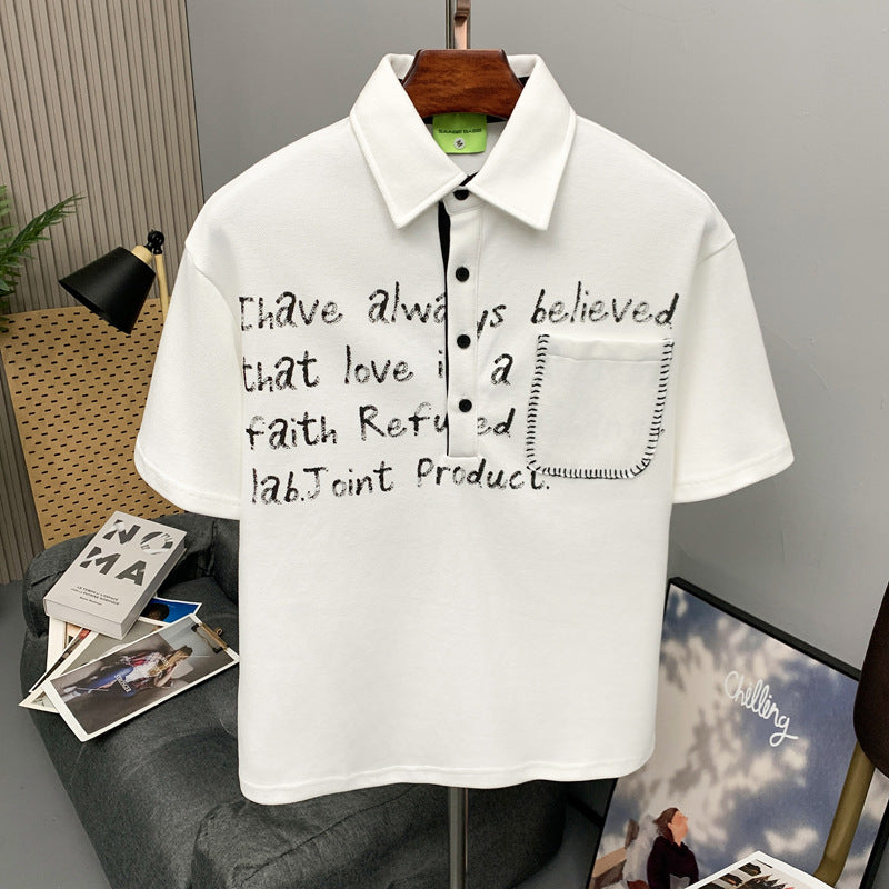 Letter Print Short Sleeve Polo Shirt for Men