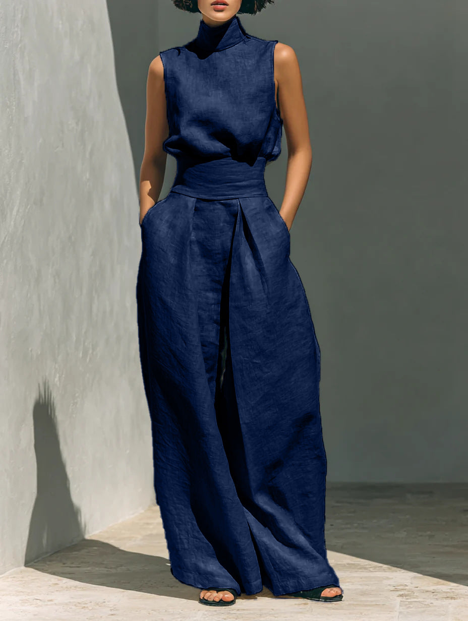 Cotton and linen sleeveless pants casual suit for women