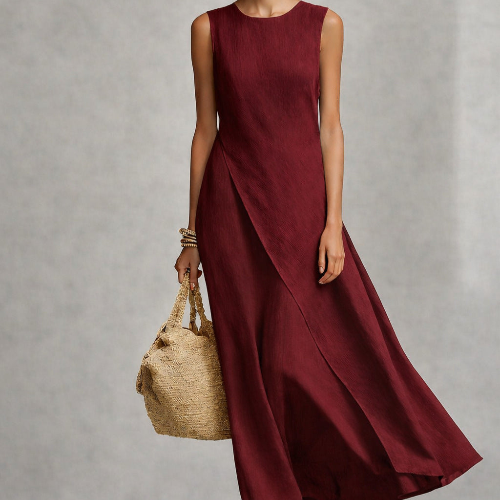 Vistora Sleeveless asymmetrical hem cotton linen blend dress