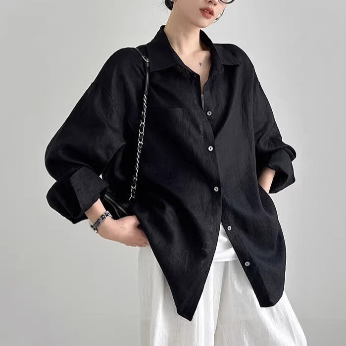 Versatile Loose Relaxed Feel Linen Shirt Top for Women