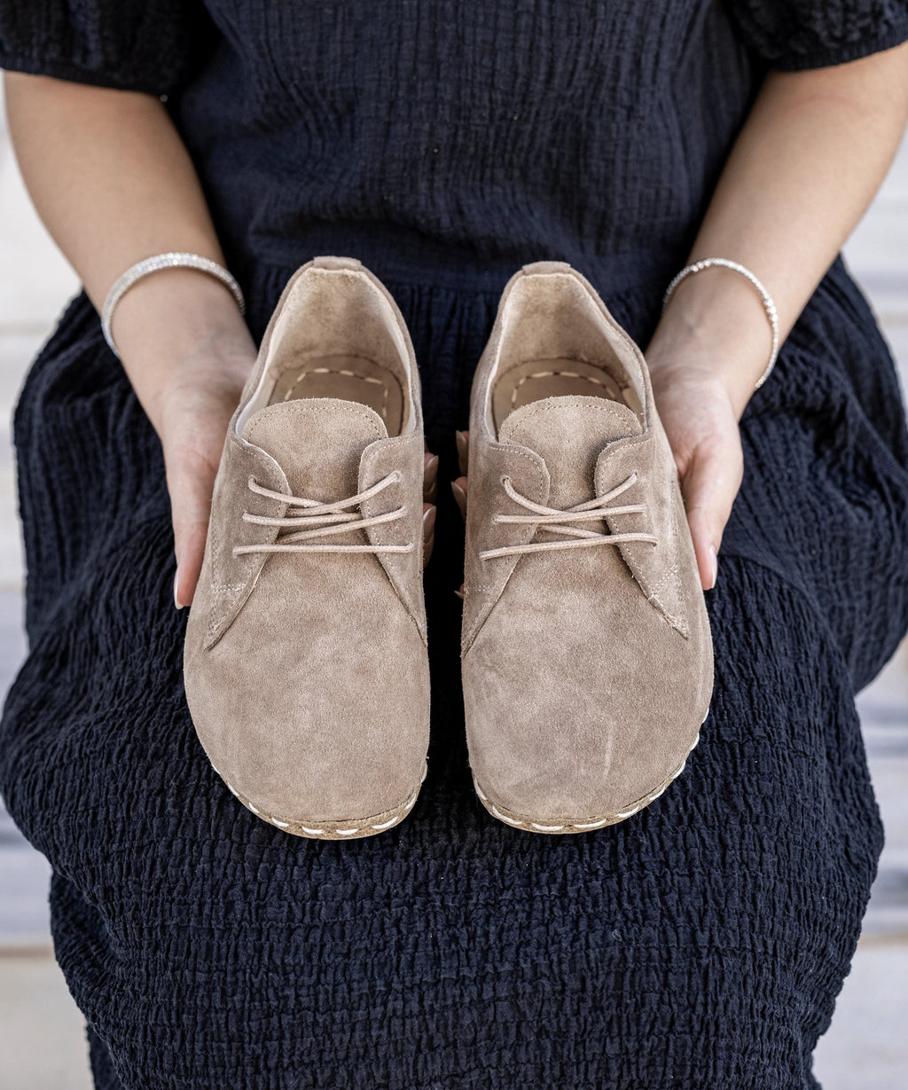 Beige Dawn women's barefoot oxford — smooth full-grain calfskin upper, hand-cut