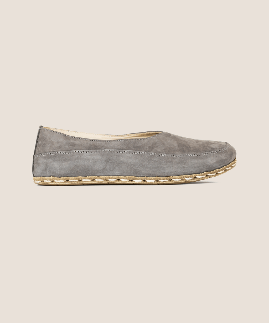 Ashen barefoot flat for women — buffalo leather sole with copper grounding rivet