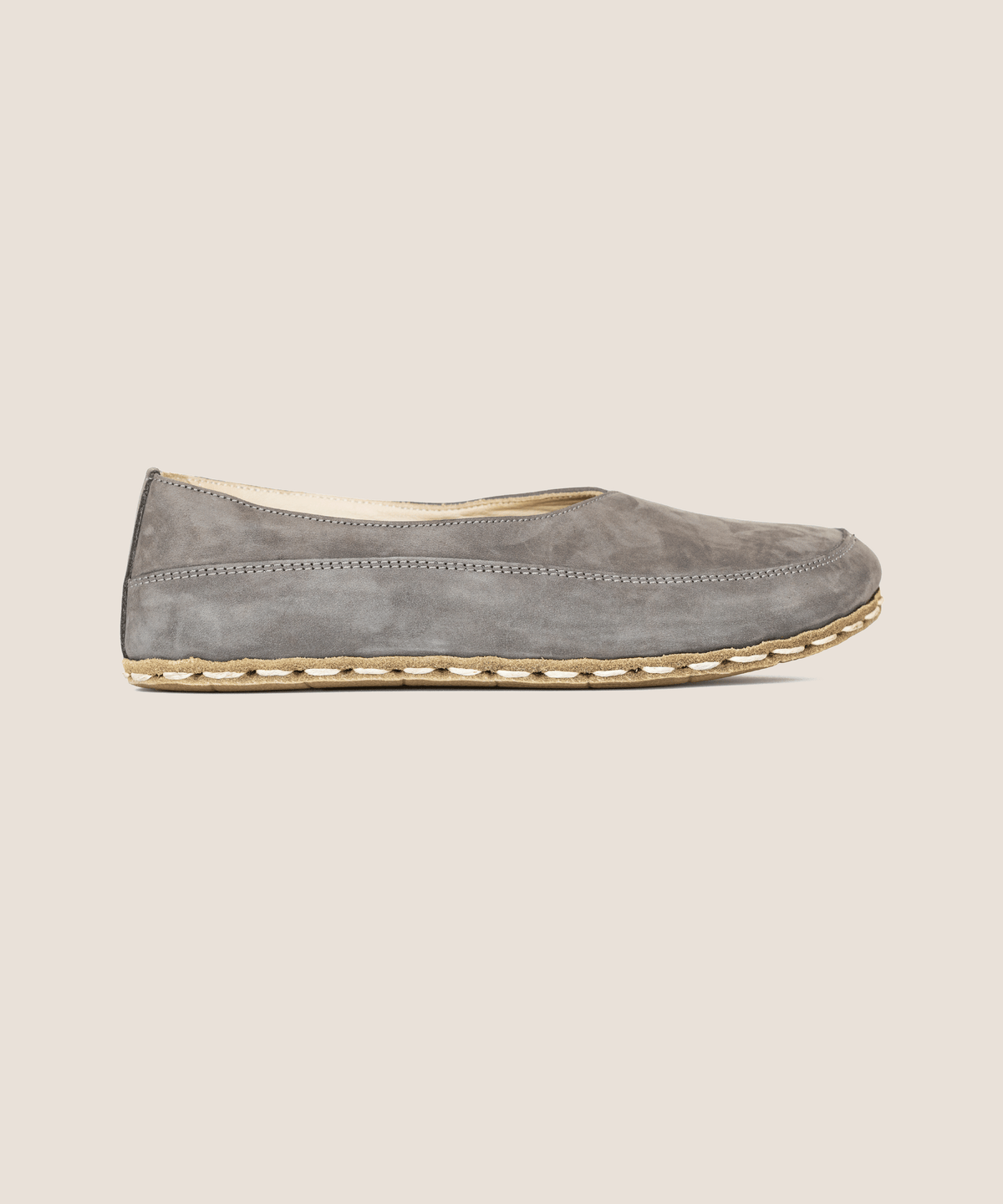 Ashen barefoot flat for women — buffalo leather sole with copper grounding rivet