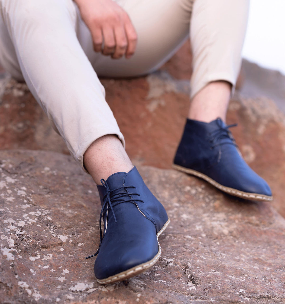 Ocean men's barefoot chukka boot — pull-up crazy calfskin upper, hand-cut