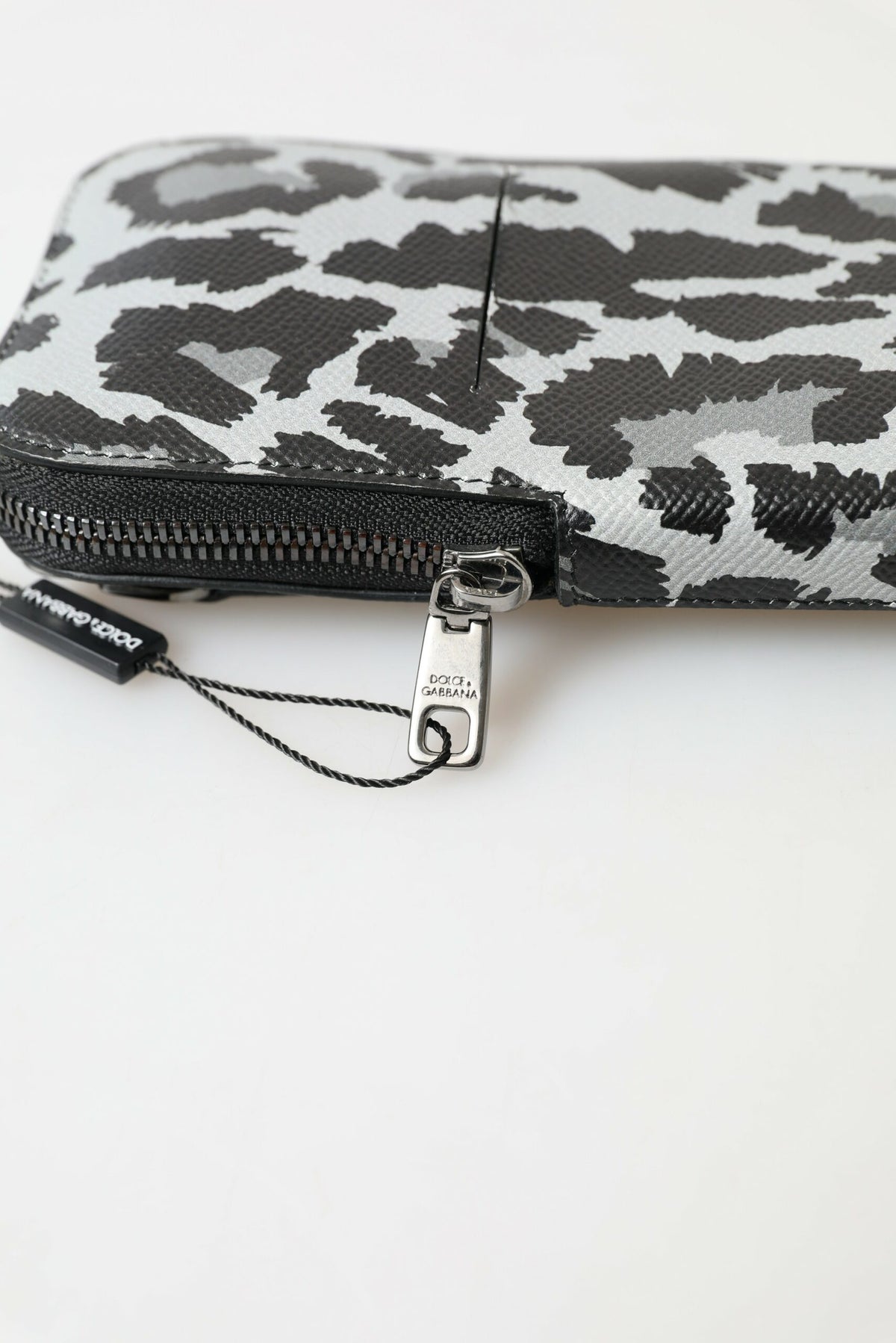 Dolce & Gabbana Gray Leopard Leather Men Purse Crossbody Sling Phone Bag
