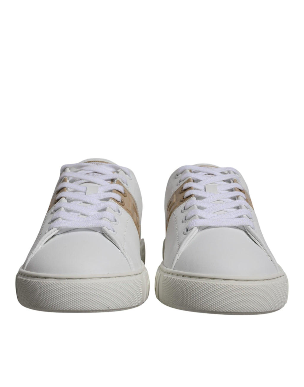 Versace White Brown Greca Print TPU Low Top Men's Sneakers Shoes
