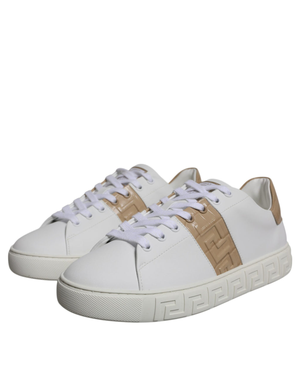 Versace White Brown Greca Print TPU Low Top Men's Sneakers Shoes