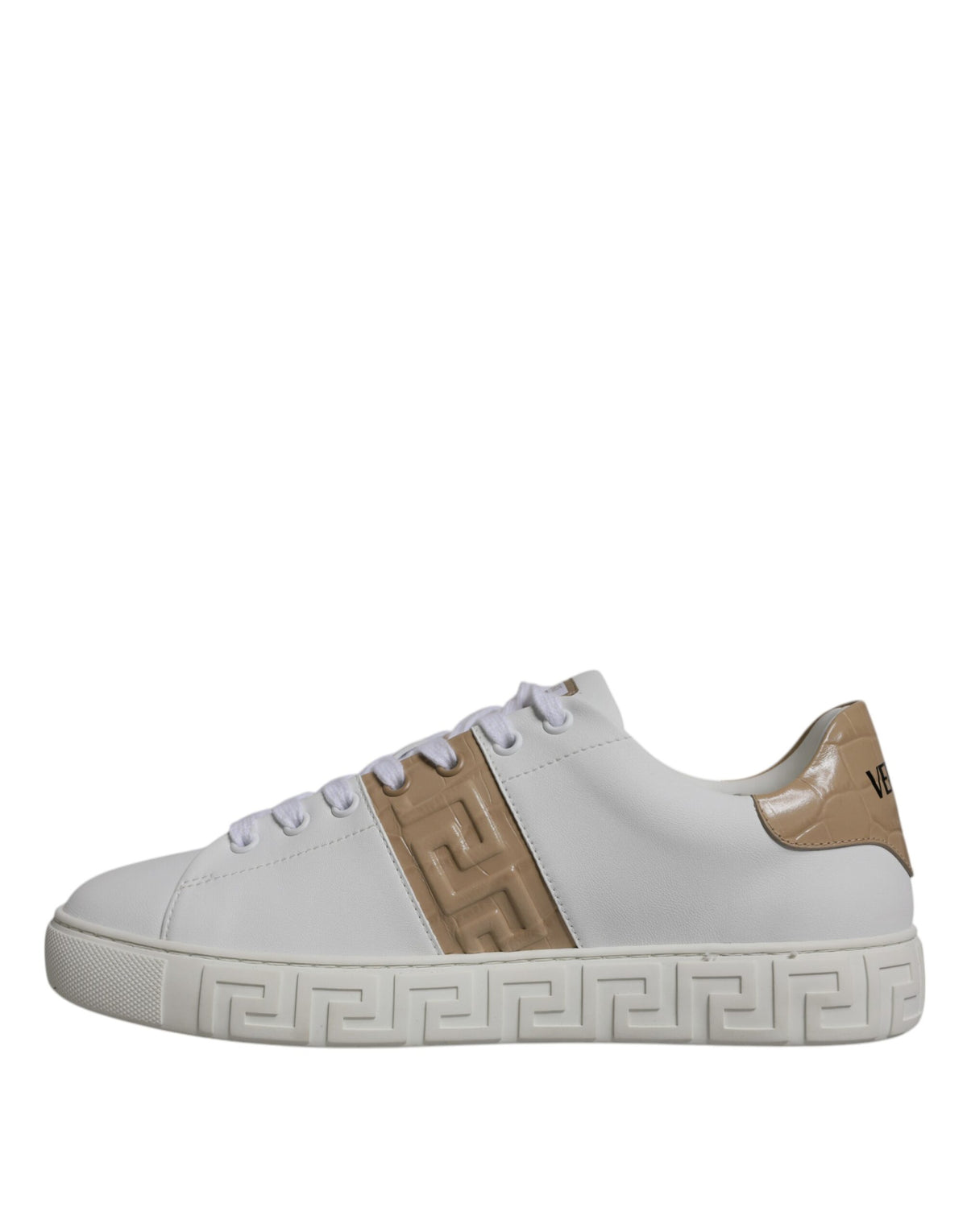 Versace White Brown Greca Print TPU Low Top Men's Sneakers Shoes