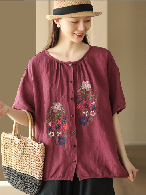 women linen pair embroidered single coat and two shirts