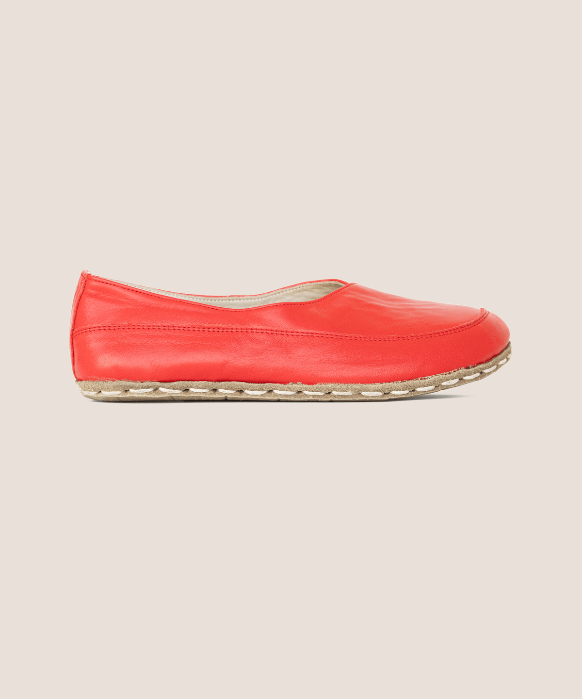 Crimson barefoot flat for women — buffalo leather sole with copper grounding rivet