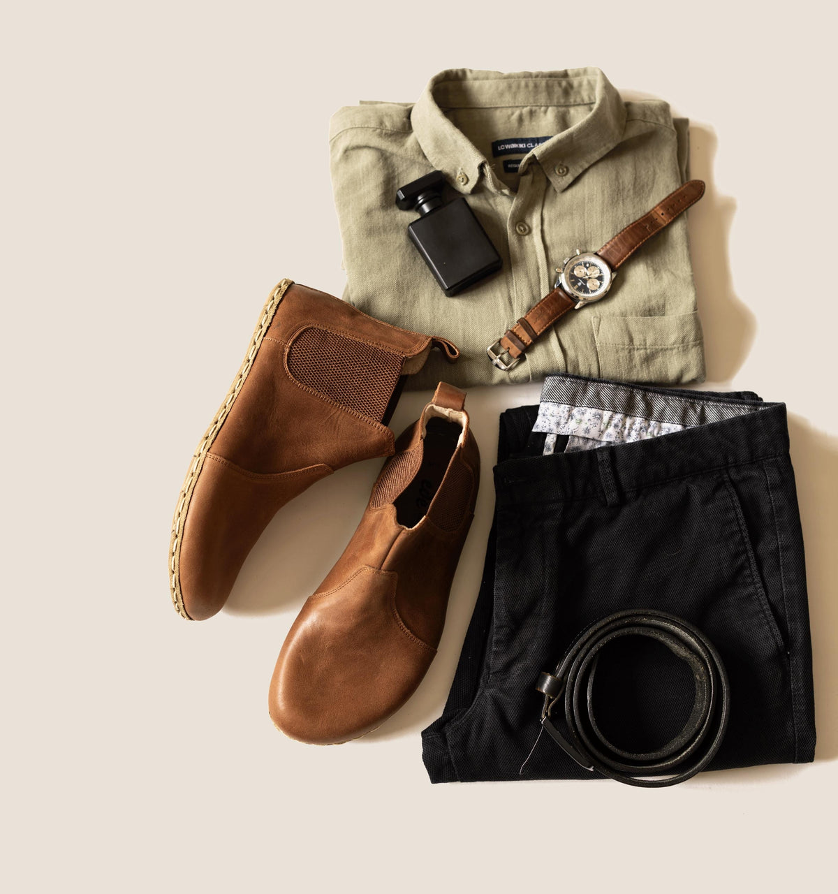 Umber men's barefoot chelsea boot — smooth full-grain calfskin upper, hand-cut
