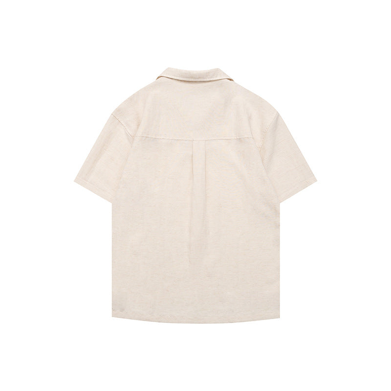 Solid Color Preppy Loose Casual Linen  Polo Short Sleeve Men