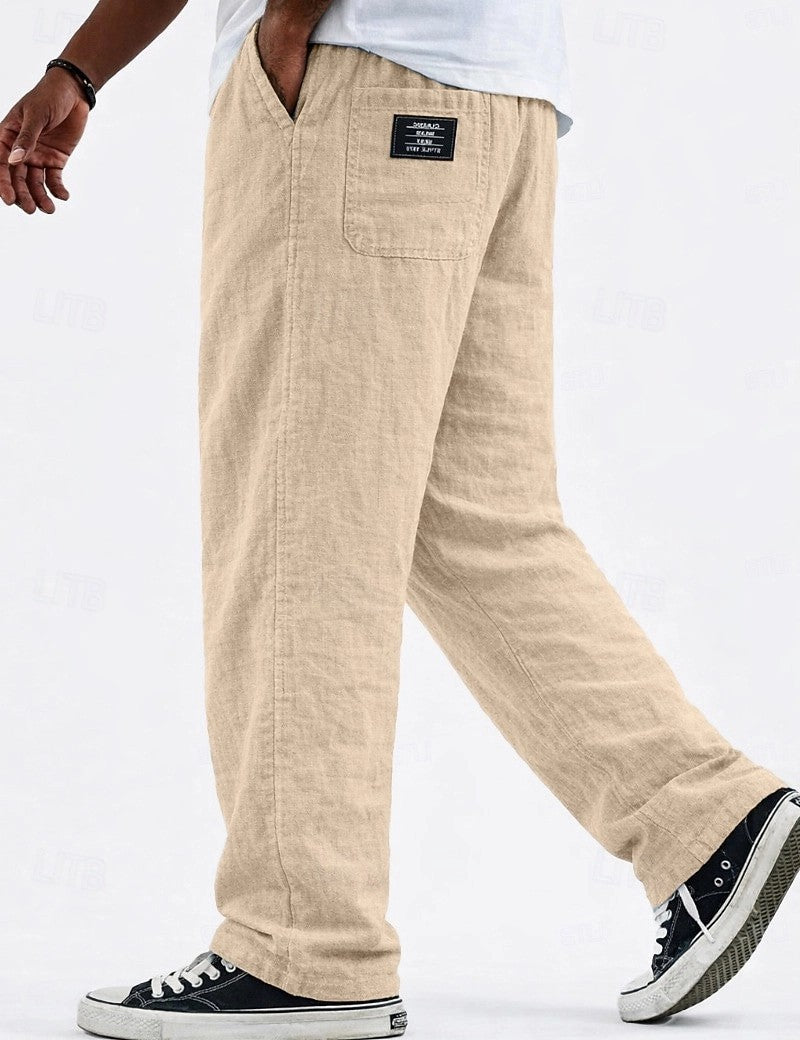 Linen Loose Drape Drawstring Cotton-Linen Casual Straight Leg Wide Leg Pants for Men
