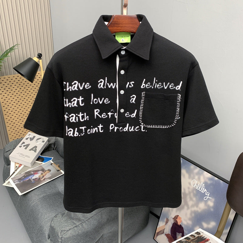 Letter Print Short Sleeve Polo Shirt for Men