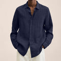 Vistora Casual Long Sleeve V-Neck Loose Button-Up Linen Cotton Shirt for Men's