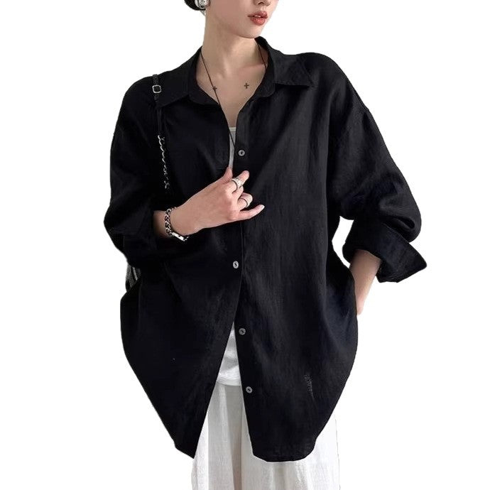 Versatile Loose Relaxed Feel Linen Shirt Top for Women