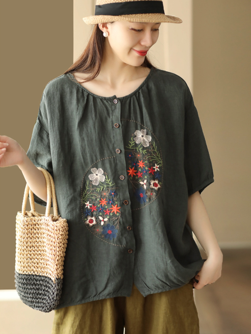 women linen pair embroidered single coat and two shirts