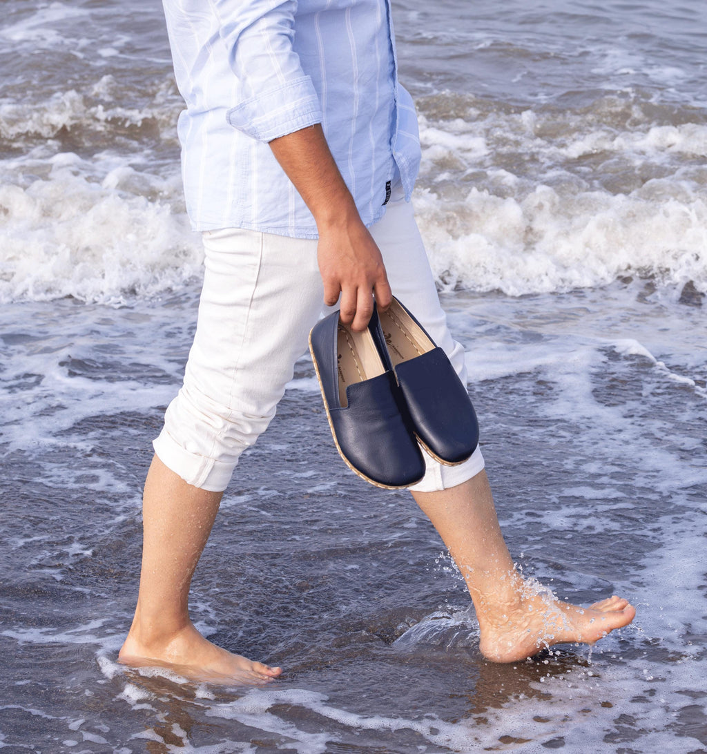 Indigo men's barefoot loafer — smooth full-grain calfskin upper, hand-cut