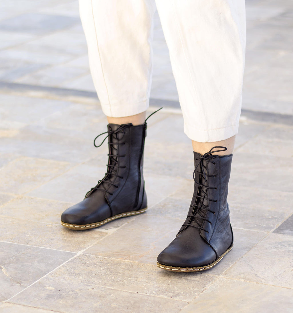 Raven Black women's ankle boot — wide toe box, zero-drop barefoot last