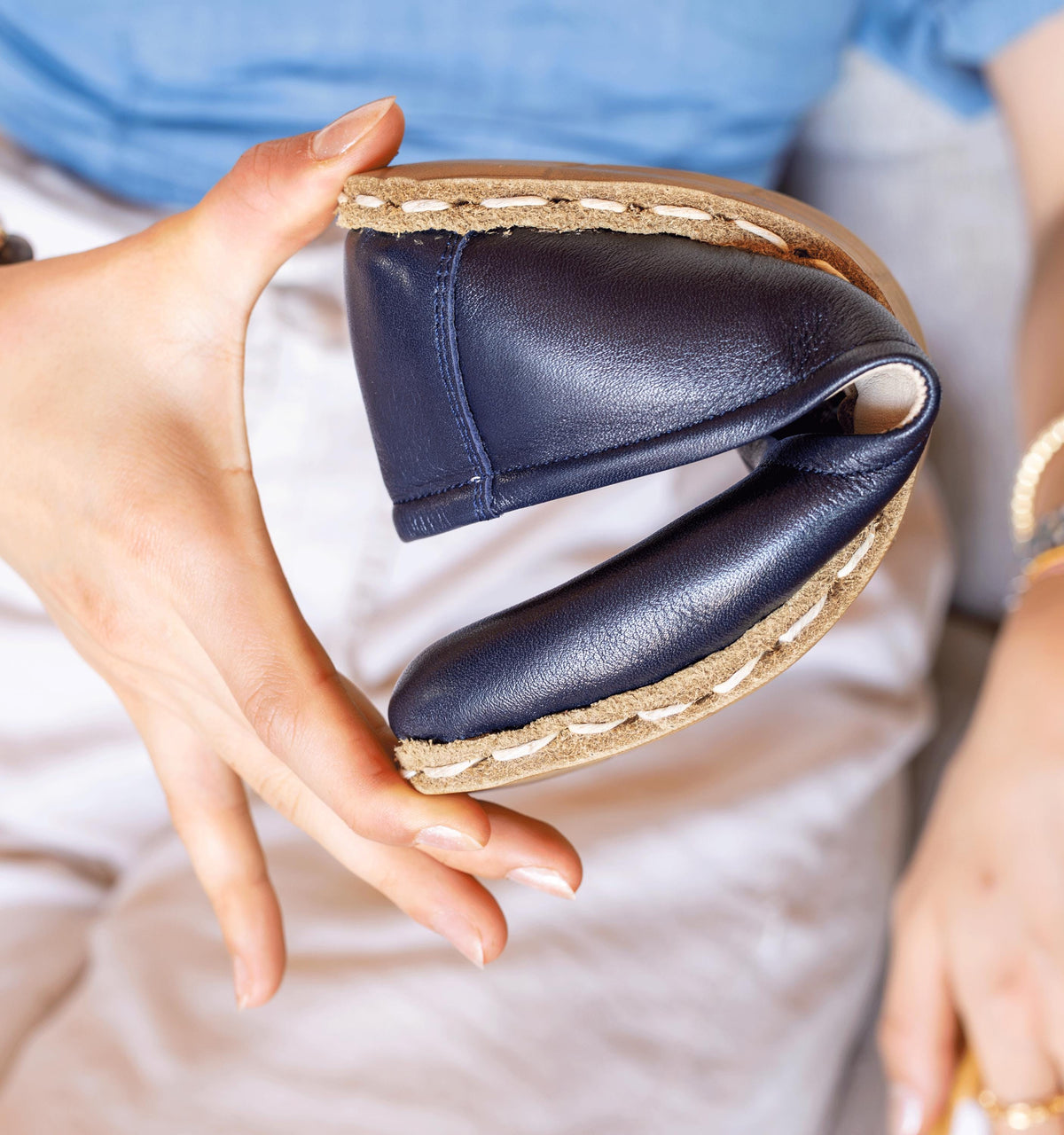 Indigo women's barefoot ballet flat — smooth full-grain calfskin upper, hand-cut