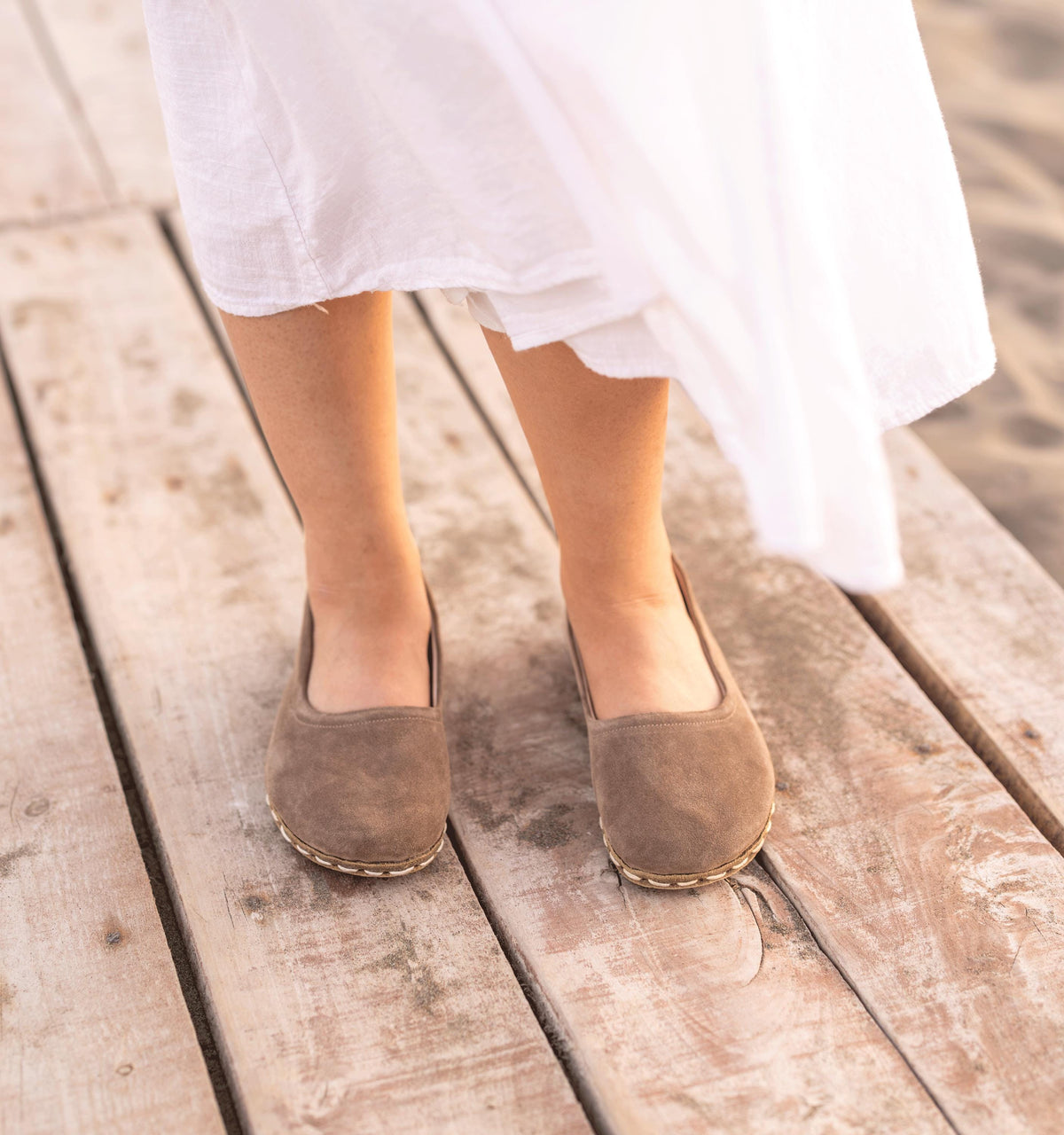 Beige Dawn women's barefoot ballet flat — smooth full-grain calfskin upper, hand-cut