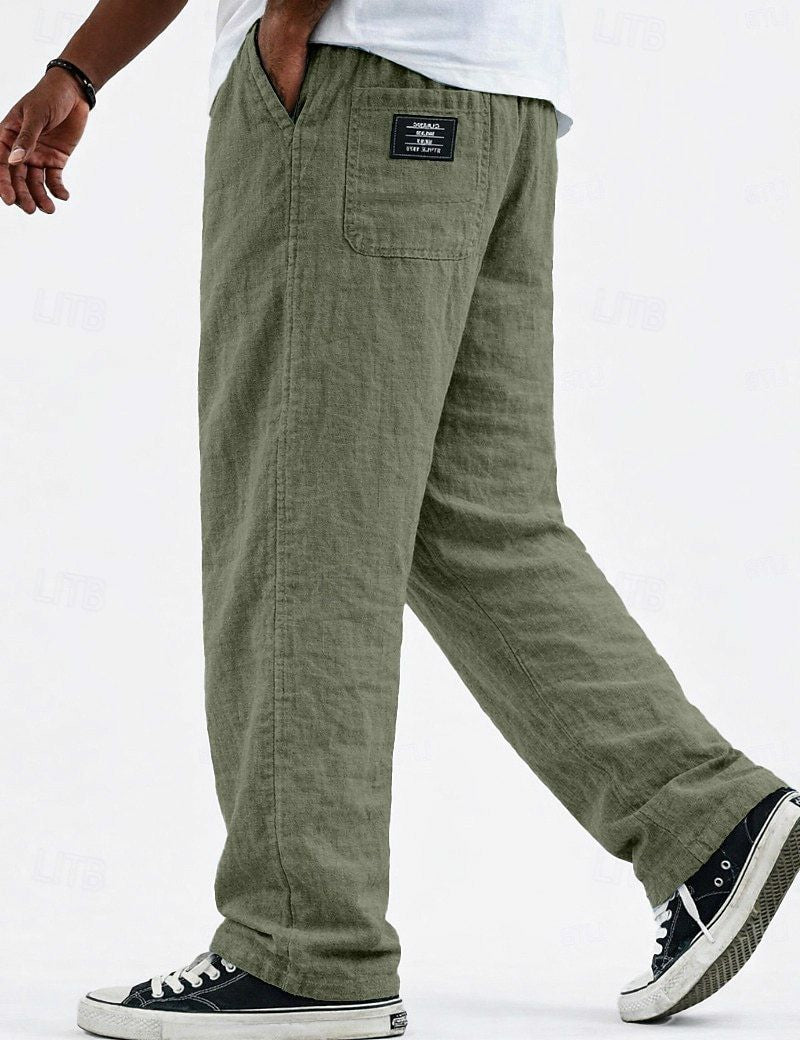 Linen Loose Drape Drawstring Cotton-Linen Casual Straight Leg Wide Leg Pants for Men