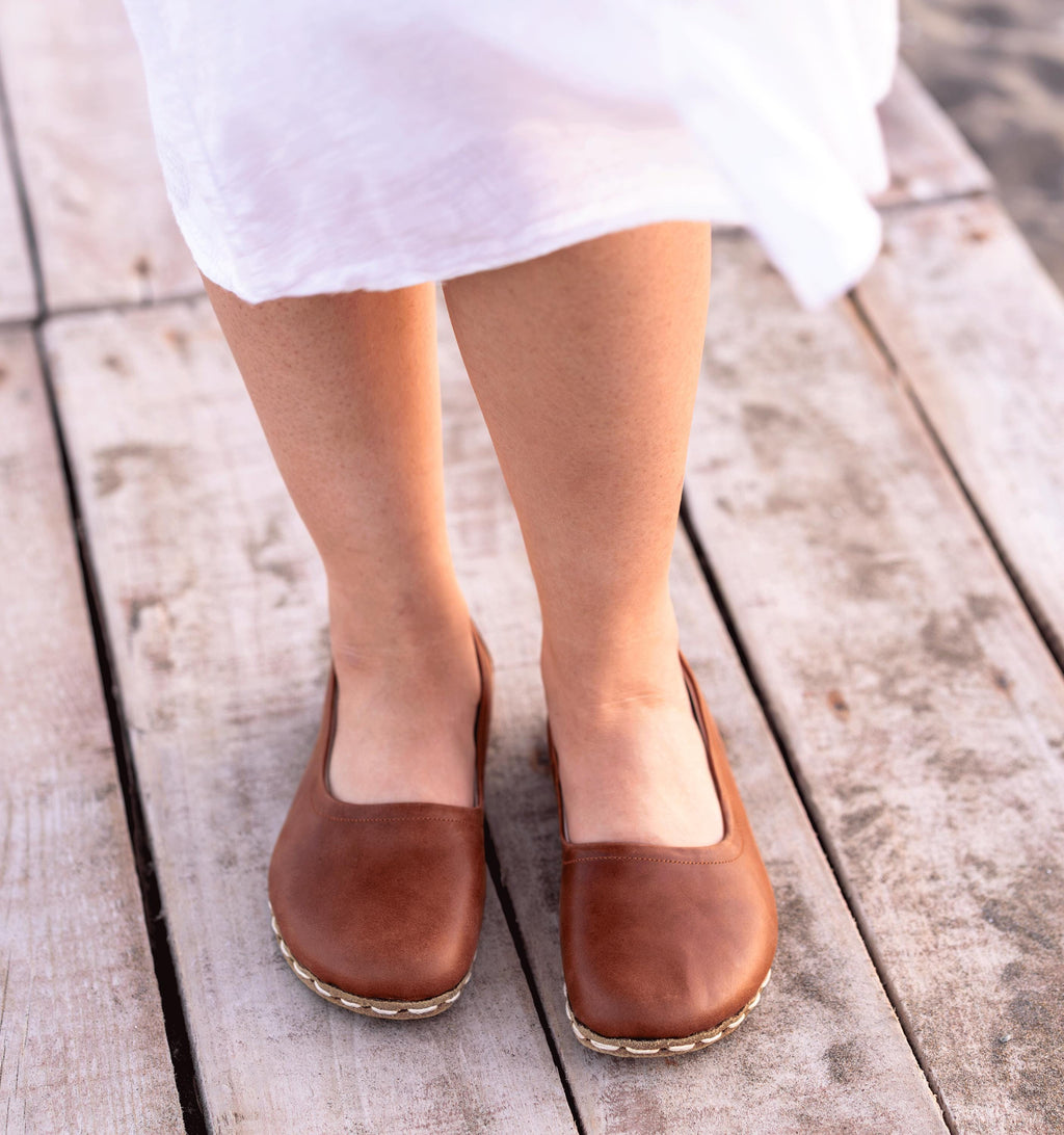 Umber barefoot ballet flat for women — buffalo leather sole with copper grounding rivet