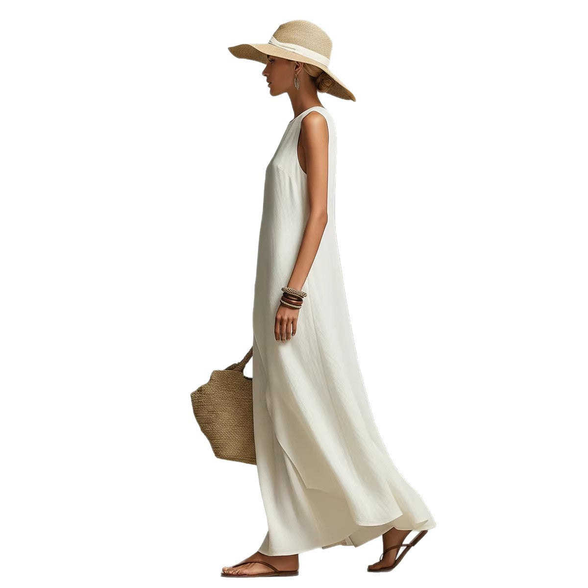 Vistora Sleeveless asymmetrical hem cotton linen blend dress