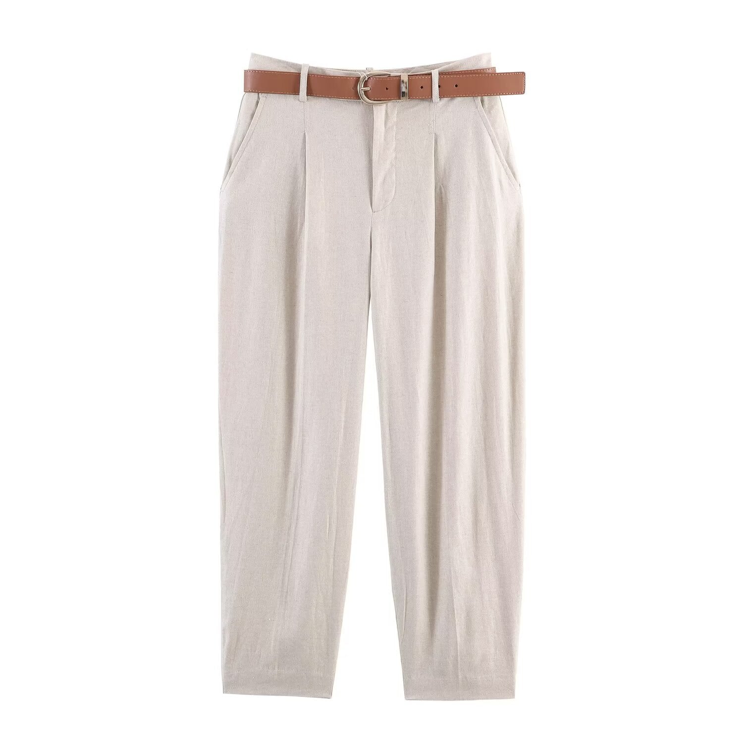 Commuter linen pleated belt pants