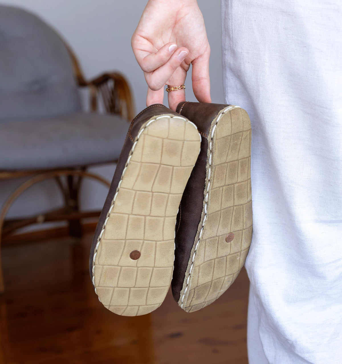 Earth women's barefoot ballet flat — pull-up crazy calfskin upper, hand-cut