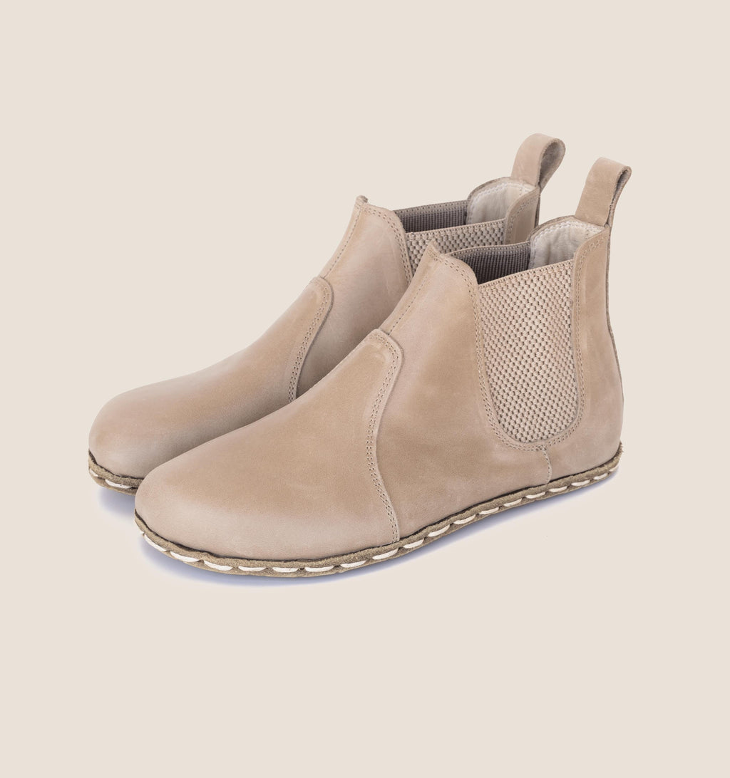 Sand men's barefoot chelsea boot — pull-up crazy calfskin upper, hand-cut