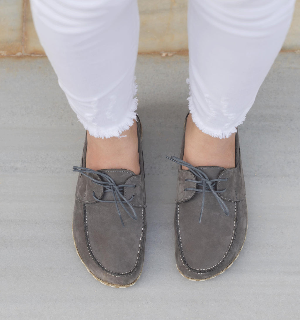Ashen women's boat shoe — wide toe box, zero-drop barefoot last