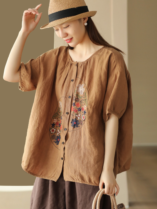 women linen pair embroidered single coat and two shirts