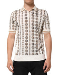 Dolce & Gabbana Silk Ivory Coin Print Logo Men's Polo T-shirt