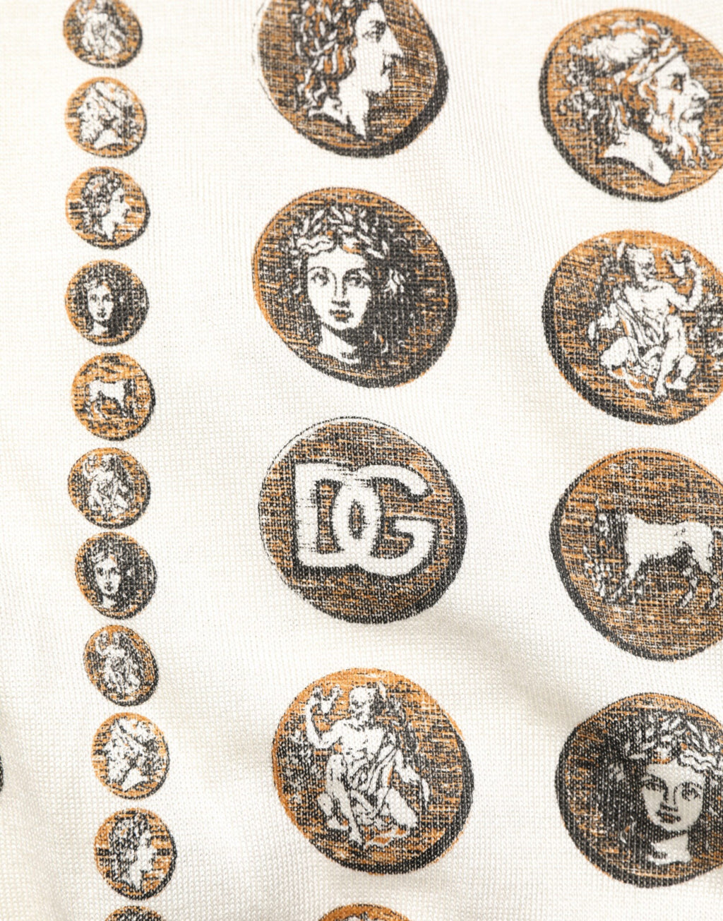Dolce & Gabbana Silk Ivory Coin Print Logo Men's Polo T-shirt