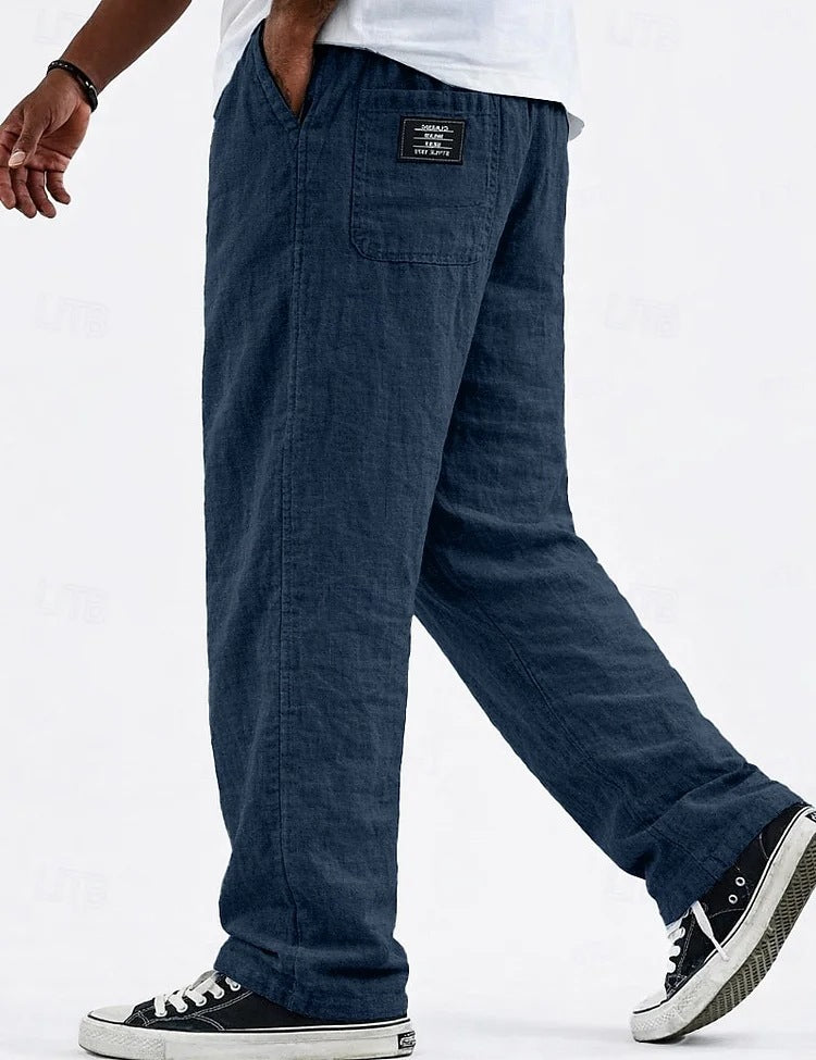 Linen Loose Drape Drawstring Cotton-Linen Casual Straight Leg Wide Leg Pants for Men