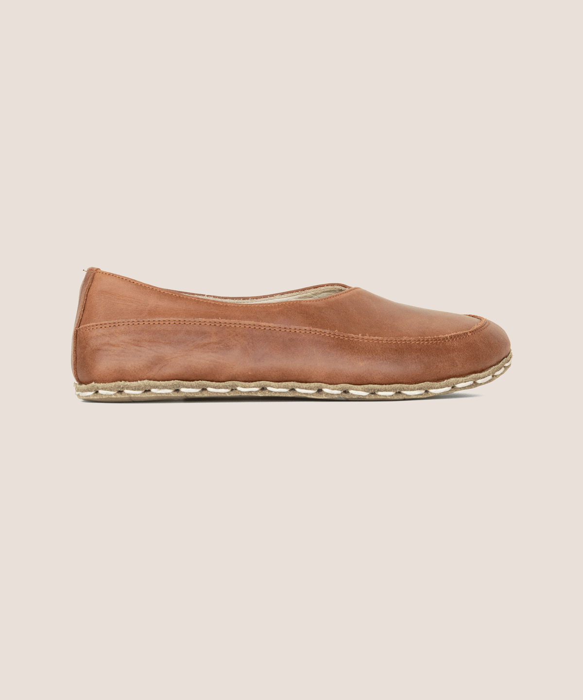 Umber barefoot flat for women — buffalo leather sole with copper grounding rivet