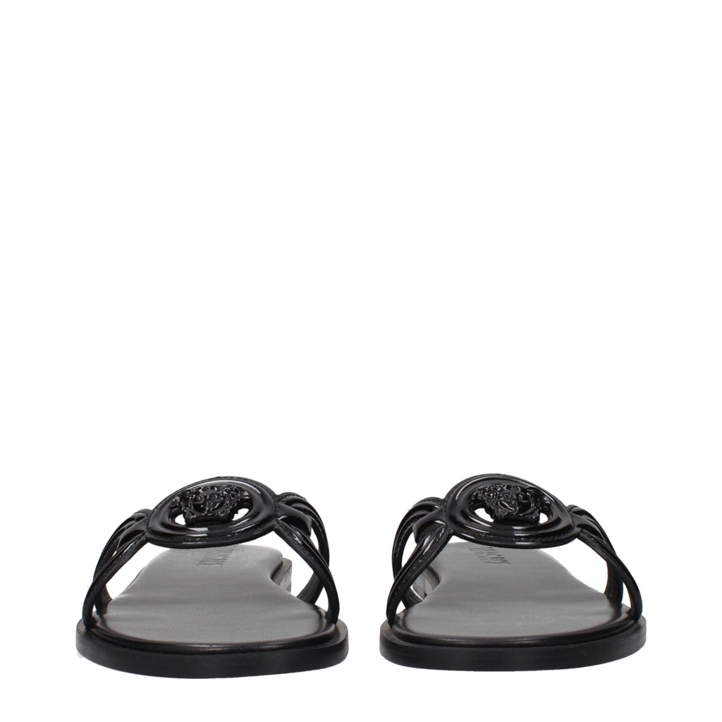 Versace Black Leather Slippers