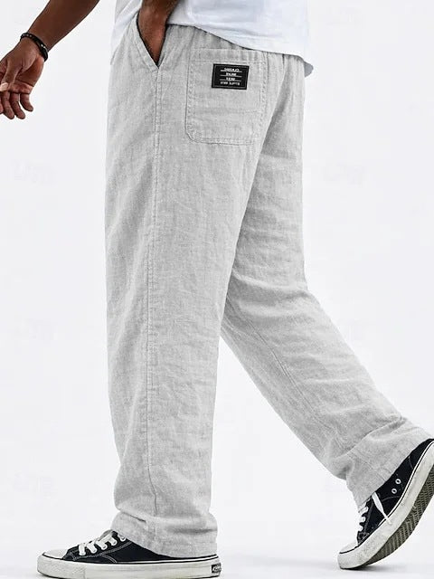 Linen Loose Drape Drawstring Cotton-Linen Casual Straight Leg Wide Leg Pants for Men