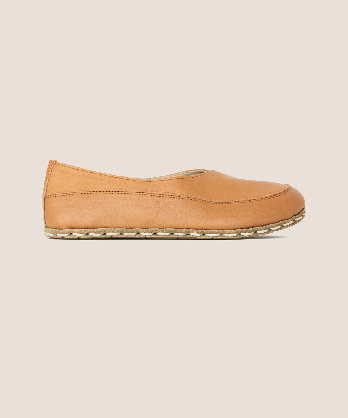 Sunset barefoot flat for women — buffalo leather sole with copper grounding rivet