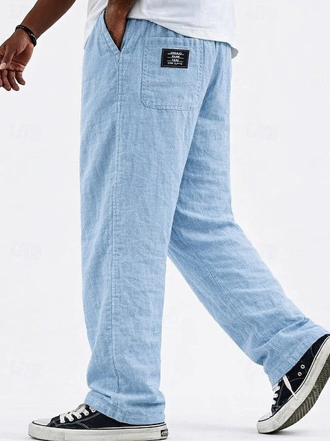 Linen Loose Drape Drawstring Cotton-Linen Casual Straight Leg Wide Leg Pants for Men