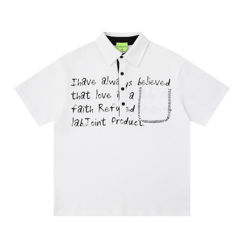 Letter Print Short Sleeve Polo Shirt for Men