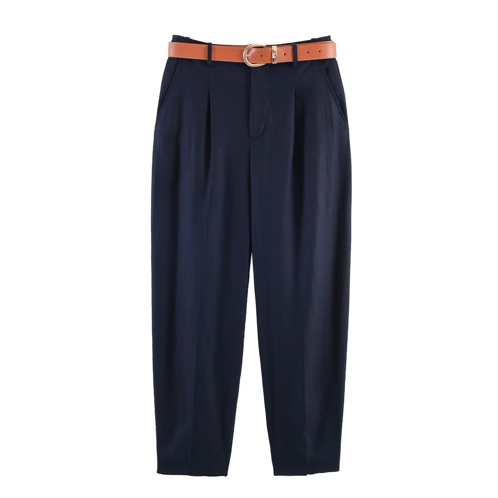 Commuter linen pleated belt pants